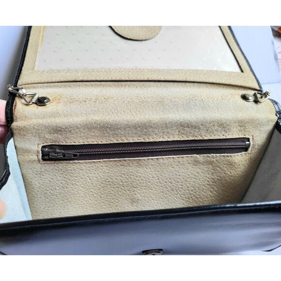 Vintage Pierre Cardin Clutch Shoulder Handbag Structured Black Leather 1970s - Picture 6 of 12